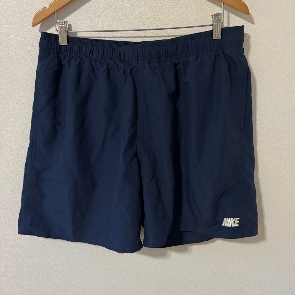 Vintage 90s Nike Swim Shorts Navy Mesh Lined Drawstring Pockets Embroidered-XL